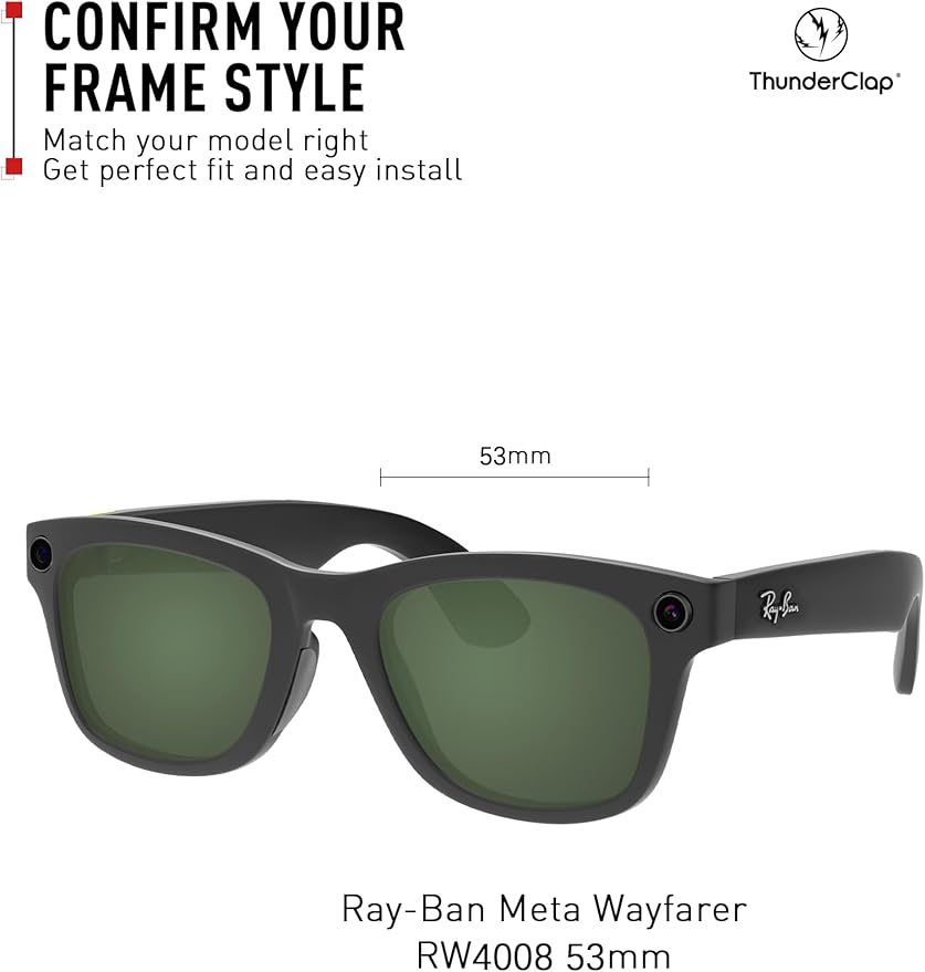 ThunderClap POLARIZED Replacement Lenses Compatible with Ray-Ban Meta Wayfarer RW4006 50mm | RW4008 53mm Smart Glasses
