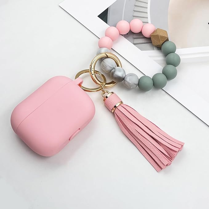 Compatible with AirPods Pro 3 Case Cover 2025, Silicone Protective Cover with Bracelet Keychain for Apple AirPods Pro 3rd Generation Wireless Earbuds (Pink)