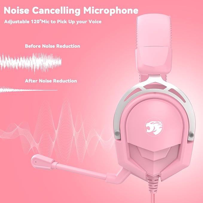 A88 Gaming Headset with Mic for Ps5, Pc, Xbox One Series X/s, Ps4, Switch, Stereo Wired Noise Cancelling Headphones with Microphone for Computer, Laptop, Mac, Nintendo, Games (Pink)