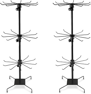2 Pcs 3 Tires Rotating Display Stand Jewelry Display Rack with Hooks Metal Earrings Display Stands for Selling Necklace (Black) - Image 1
