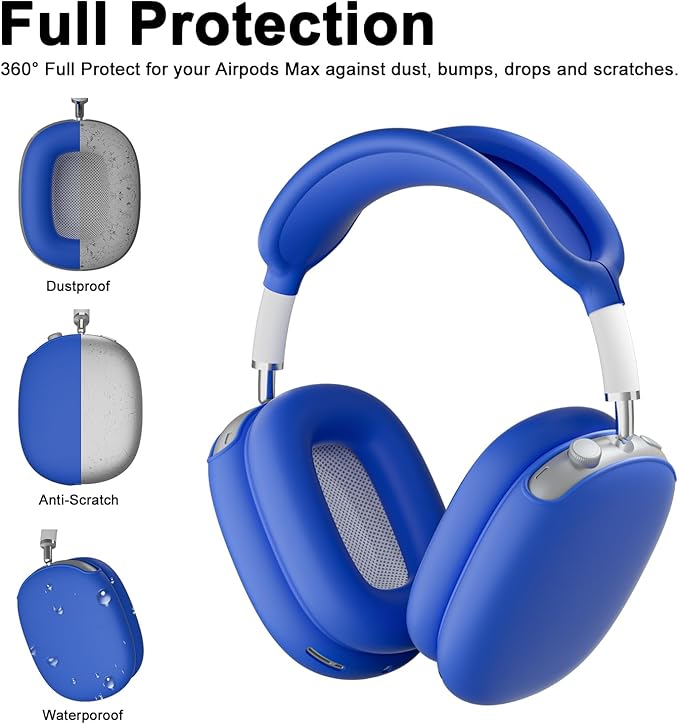 ATUAT for AirPods Max Headphones Case, Protective Silicone Case Cover Skin Accessories Anti-Scratch for Women Men for Apple AirPods Max 2024/2020 (USB-C/Lightning), Blue
