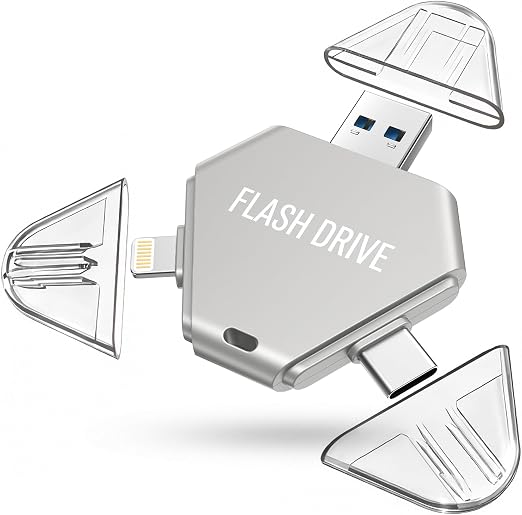 MFi Certified 512GB Flash Drive for iPhone, 3 in 1 Photo Stick with Lightning/Type-C/USB-A, Photo Stick for iPad Android Mac PC, for Photos Videos and File Backup,Available Space: ~484GB,Silver