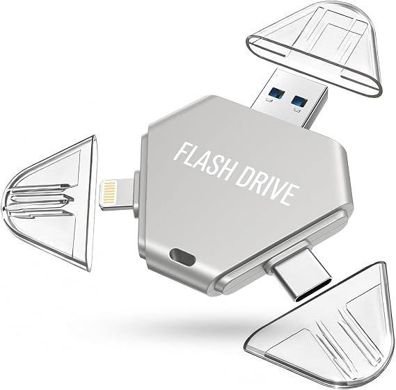 MFi Certified 512GB Flash Drive for iPhone, 3 in 1 Photo Stick with Lightning/Type-C/USB-A, Photo Stick for iPad Android Mac PC, for Photos Videos and File Backup,Available Space: ~484GB,Silver