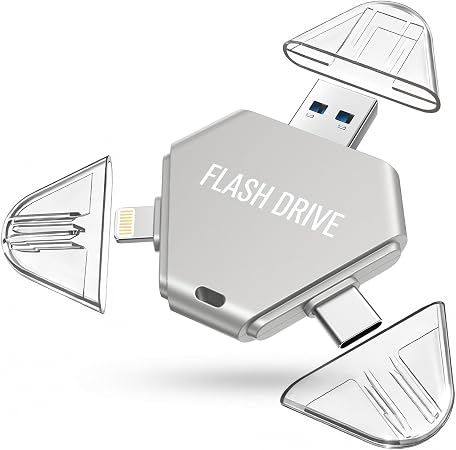 MFi Certified 512GB Flash Drive for iPhone, 3 in 1 Photo Stick with Lightning/Type-C/USB-A, Photo Stick for iPad Android Mac PC, for Photos Videos and File Backup,Available Space: ~484GB,Silver