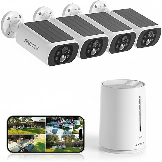 ARCCTV Solar Security Cameras Wireless Outdoor, 4 Cam-Kit, 4MP 2.5K HD