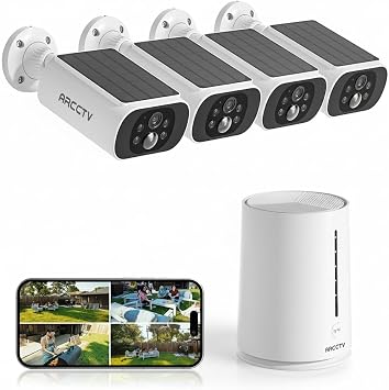 ARCCTV Solar Security Cameras Wireless Outdoor, 4 Cam-Kit, 4MP 2.5K HD