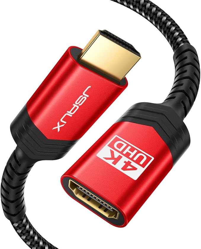JSAUX HDMI Extension Cable 6FT, 4K 60Hz High Speed HDMI Extender Cord Male to Female Adapter Connector (HDR HDCP 2.2), Compatible with Roku TV Streaming Stick, Bluray Player, HDTV, Laptop, PC - Red
