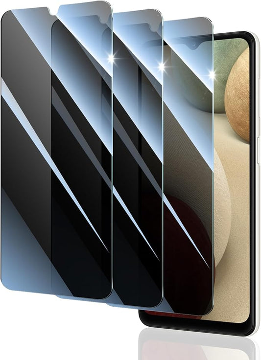 Privacy Screen Protector for Samsung A12/A13/A23/A32 5G/A03/A03S/A04/A04S & Redmi 10X, Anti-Spy Tempered Glass, Private Black Dark Protection, 9H Hardness Anti-Scratch Case-Friendly - 3 Pack