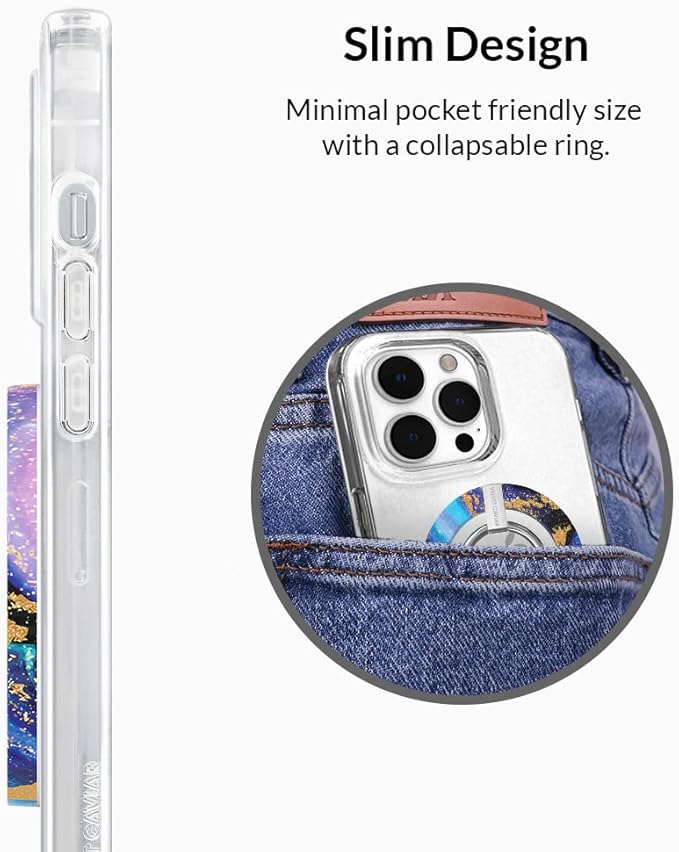 VELVET CAVIAR Compatible with MagSafe Phone Grip - Magnetic Ring Holder with Adjustable Stand - Removable MagSafe Accessories for iPhone 16, 15, 14, 13, 12 (Galaxy Glitter)
