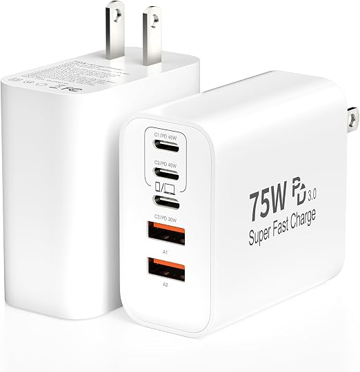 75W USB C Charger Block, 5-Port USBC Wall Charger Super Fast Charging Block