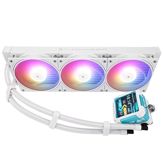 Thermalright FW PRO 360 ARGB White CPU Water Cooler with PWM Fan, 2000RPM Speeds,IPS LCD Screen with 320 * 320 Resolution,Liquid CPU Cooler,for AM5/Intel 1851/1700,2.73inch Display Screen