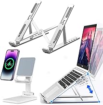 KLAQQED Portable Aluminum Laptop & Phone Stand, Adjustable, Foldable, Ergonomic, for MacBook, iPad, Tablets & Smartphones, Office Desk Accessories