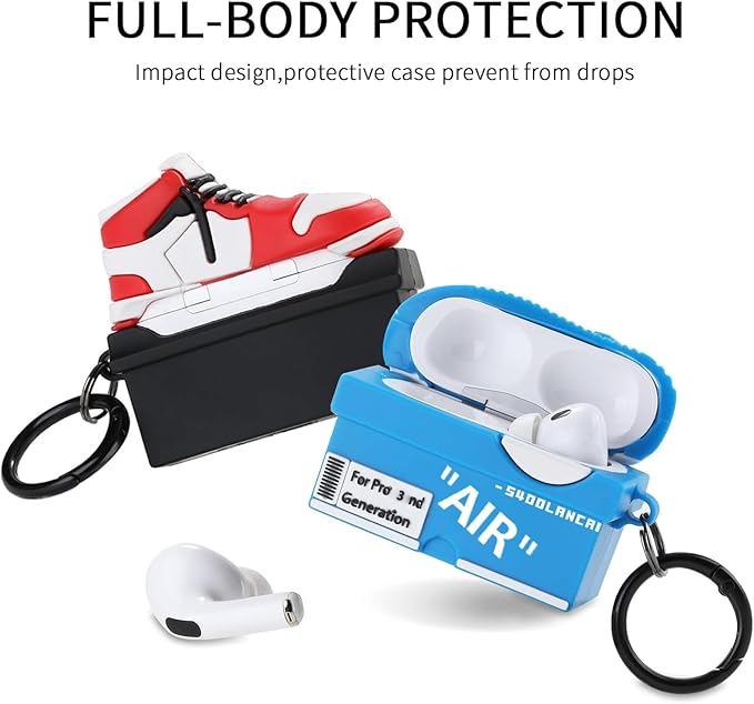 [2Pac] Compatible Airpods Pro 3 Case (2025),3D Cute Cartoon Shoe Box Soft Silicone Protective Cases for Apple AirPods Pro 3rd Generation Case,Airpod Pro 3 Cover with Keychain for Women Men,Red+Blue