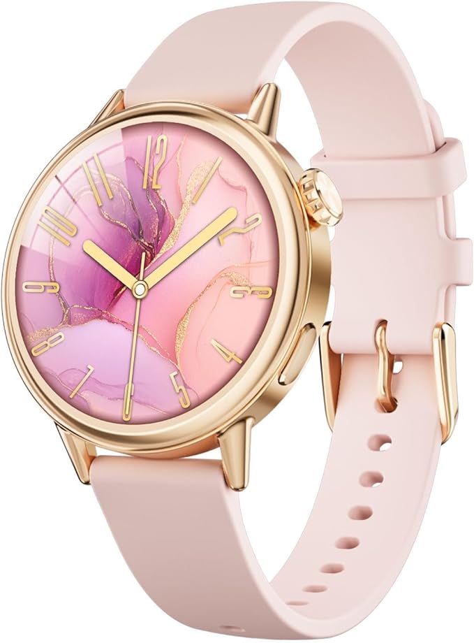 TOOBUR Petite Smart Watch for Women, 1.1'' AMOLED Screen Smartwatch, Compatible Android & iOS Phones, Answer/Make Calls, Fitness Tracker with Heart Rate/Step/Calories Monitor, 100+ Sports Modes, Pink