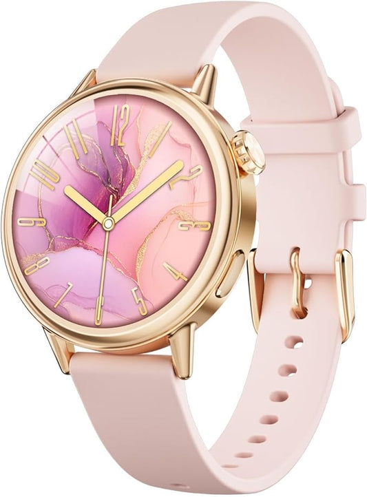 TOOBUR Petite Smart Watch for Women, 1.1'' AMOLED Screen Smartwatch, Compatible Android & iOS Phones, Answer/Make Calls, Fitness Tracker with Heart Rate/Step/Calories Monitor, 100+ Sports Modes, Pink