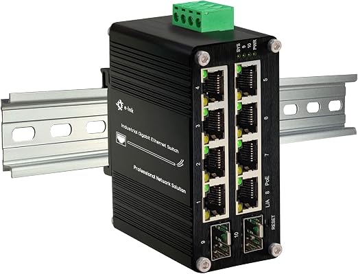 Industrial 8 Ports Managed PoE Fiber Switch Gigabit Web Management Switch with 100/1000M Adaptive 2 SFP Slots Din Rail Small Network Switch 802.3at 30W/240W Support QOS, VLAN, IGMP 48-57VDC