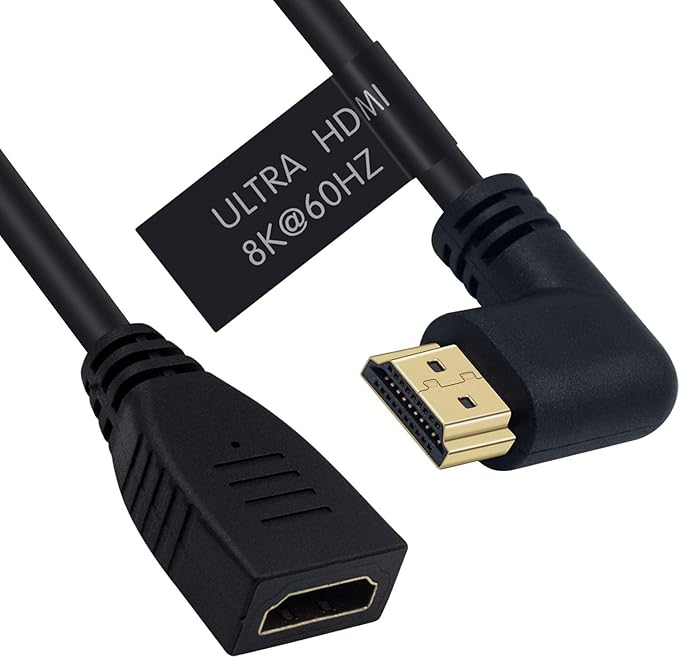 Poyiccot 8K HDMI Extension Cable, HDMI 2.1 Cable 90 Degree Right Angle Male to Female Extender Cord Support 48Gbps 8K 60Hz, 4K 120Hz, 3D Ultra HDR for Laptop,PC, 2feet(M/F Right)