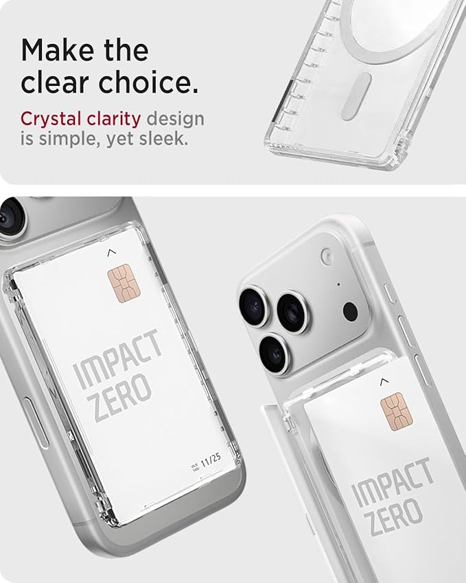 Miimall Magnetic Wallet for iPhone 17/16/15/14 Series, [2-Card] Mag Safe Card Holder Secure Flip Cover, Minimalist Hard PC Durable Pixelsnap Magnet Phone Wallet for Pixel 10 Pro/XL/Fold Crystal Clear