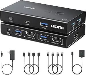 UGREEN HDMI KVM Switch 1 Monitor 2 Computers, with 4 USB 3.0 Ports, 4K@60Hz