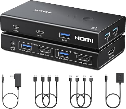 UGREEN HDMI KVM Switch 1 Monitor 2 Computers, with 4 USB 3.0 Ports, 4K@60Hz