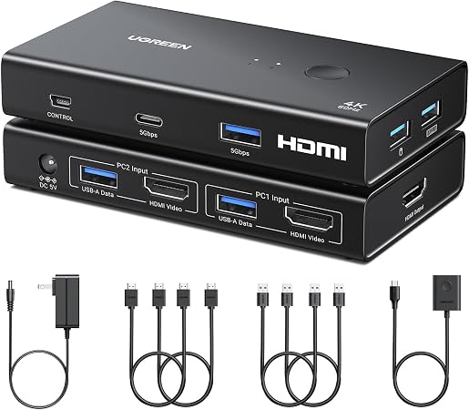 UGREEN HDMI KVM Switch 1 Monitor 2 Computers, with 4 USB 3.0 Ports, 4K@60Hz