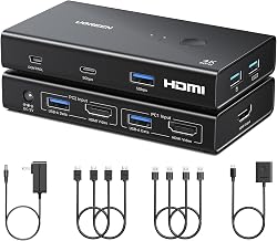 UGREEN HDMI KVM Switch 1 Monitor 2 Computers, with 4 USB 3.0 Ports, 4K@60Hz - Image 1