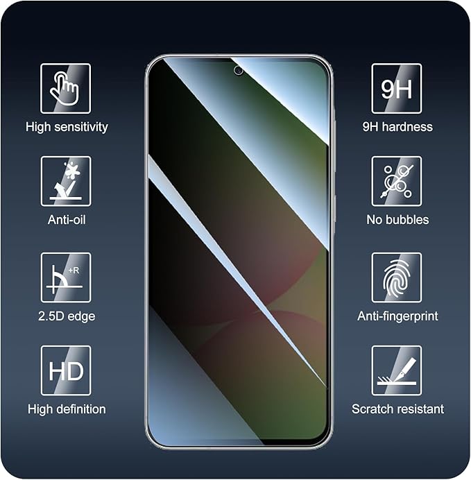 3*Privacy Screen Protector for Samsung Galaxy S24 FE/A56 with a Installation Alignment Aid, Anti-Spy Tempered Glass Film, Dark Private Black Protection, [Shatterproof][ Shockproof][Scratchproof]
