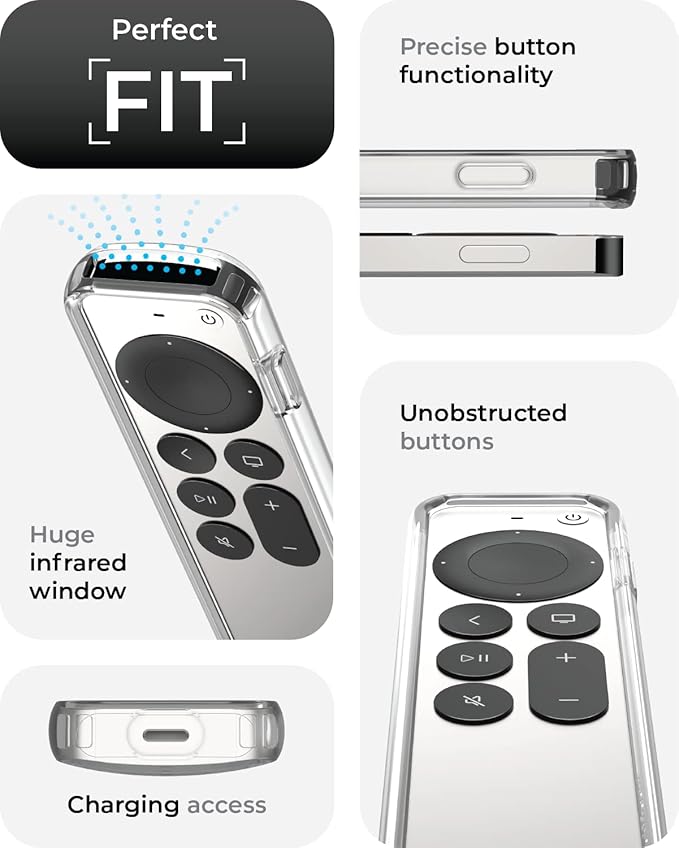 TotalMount Air Rim Case for Apple TV Remotes – Slim, Hybrid Apple TV Remote Case with Ultimate Drop Protection – Clear