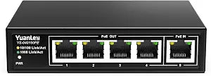 YuanLey 5 Port PoE Extender Gigabit with 4 PoE Out, 90W in, IEEE 802.3af/at/bt Mini 5 Channel Switch1000Mbps, Metal Casing, 6KV Lightning Protection, Passthrough Switch, Plug and Play