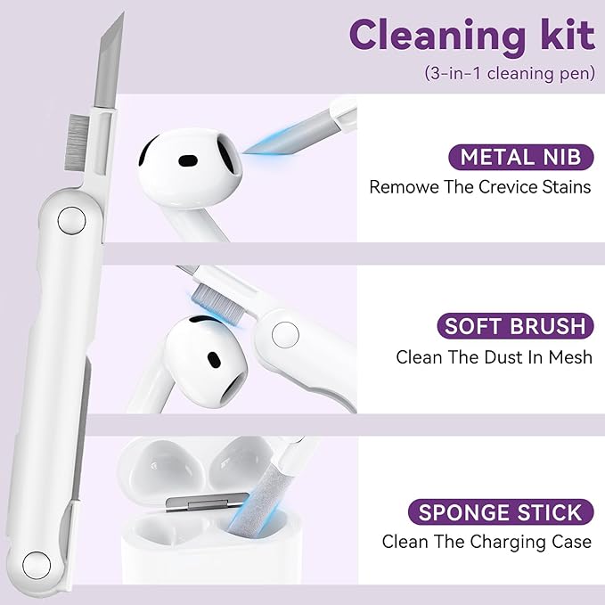 with Safety Lock for Apple AirPods 4 Case,Clear Floral Cute AirPod 4th Generation Case with Phone Stand & Cleaning Kit for Women Girly-Purple+Butterfly