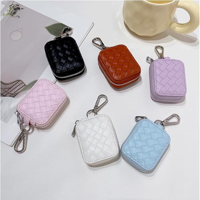 Earbud Case, Headphone Storage Case for AirPods 4/1/2/3/Pro 2, Leather Plaid Zipper Carrying Pouch Earbuds Bag with Keychain for Wireless Earphones, Wired Headphone & USB Cable Lattice Purple