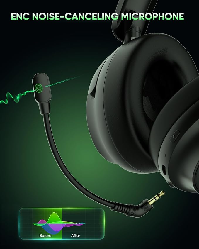 INGA Wireless Gaming Headset for Xbox Series X|S, Xbox One, PC, PS5/4, Mac, Nintendo Switch, Game/Chat Balance, 2.4GHz/Bluetooth 5.2, ENC Microphone & 7.1 Surround Sound (Green LED)
