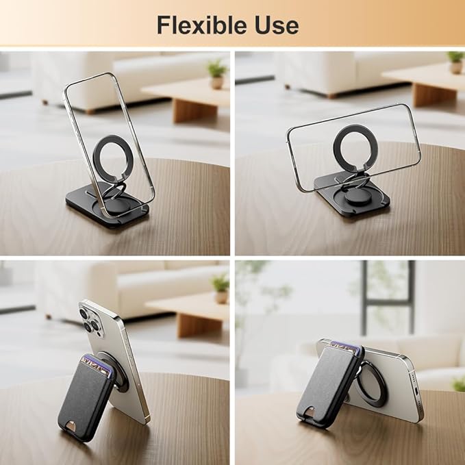 Magnetic Phone Grip for Mag Safe Kickstand Compatible with MagSafe Phone Wallet, All-in-1 Phone Ring Holder Snap with Card for Mag Safe iPhone 17/16/15/14/13 Series Case [2025 Version], Black