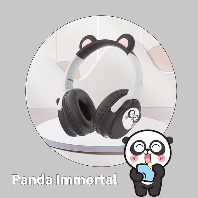 Kids Bluetooth Headphones， 85dB Safe Volume Limit, Stereo，Foldable Cute Up Cat Ear Children，Cartoon Animal Design,Ultra-Soft Over-Ear,Suitable for School & Travel (Black)