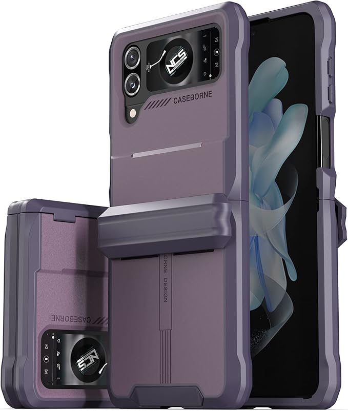 CaseBorne V Compatible with Samsung Galaxy Z Flip 4 Case/Flip 3 Case - Rugged Protective Case with Semi-Auto Hinger Cover, Full Body Multi-Layer Cover (Purple)
