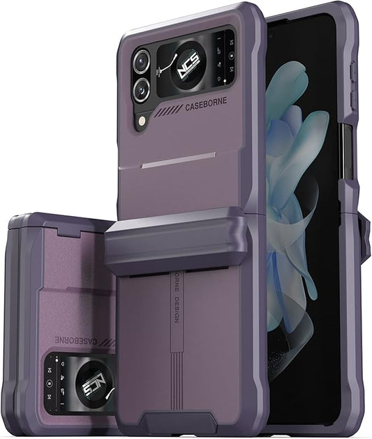 CaseBorne V Compatible with Samsung Galaxy Z Flip 4 Case/Flip 3 Case - Rugged Protective Case with Semi-Auto Hinger Cover, Full Body Multi-Layer Cover (Purple)