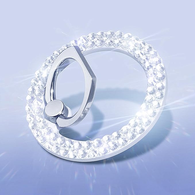 Bling Magnetic Phone Ring Holder for Mag-Safe, Glitter Magnet Cell Phone Grip Stand Sparkle Finger Ring Magnetic Compatible with iPhone 16 Pro Max 15 14 13 12 Mag-Safe Accessories（White）