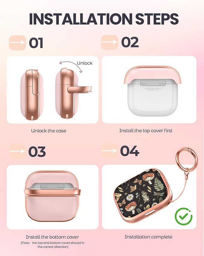 Coralogo for AirPods Pro2/Pro Case with Safety Lock - Cute Cartoon for AirPods Pro1/2 Generation for Women Girls Fashion Stylish Mushroom Pattern Design Kawaii Girly Girlish Hard Protective Cover