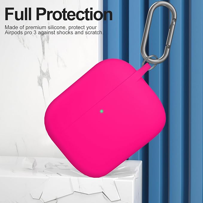 ATUAT for AirPods Pro 3 Case Cover with Cleaner, Protective Soft Silicone Skin with Keychain for Women Men for Apple AirPods Pro 3rd Generation Case(2025), Front LED Visible, Hot Pink