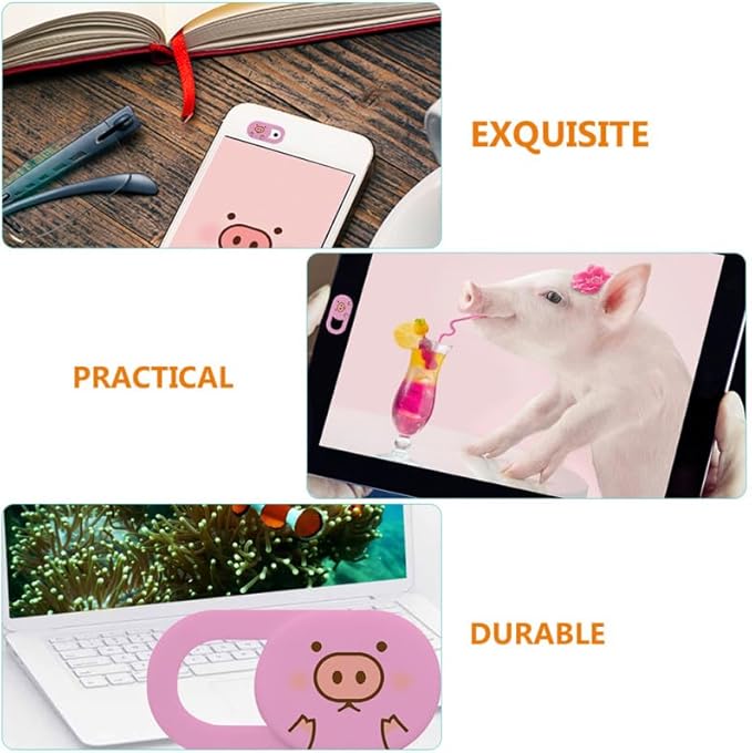ARTIBETTER Privacy Protection Cover 3-Pack Cute Pink Pig Camera Privacy Covers for Laptops Pro Air Pc Webcam Slide to Open and Close Laptop Accessories