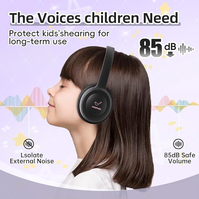 Kids Bluetooth Headphones,Kids Wireless Headphone with 85dBVolume Limiter, 30H Playtime, Adjustable Headband,Over-Ear Headphones for Kid School Online Class Travel