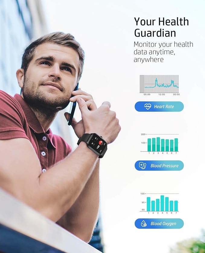 Smart Watch for Men Women, 1.96" GPS Watcher with 120+ Sports Modes, Blood Pressure/Heart Rate/Blood Oxygen/Sleep Monitor, IP67 Waterproof Smartwatch for Android iOS