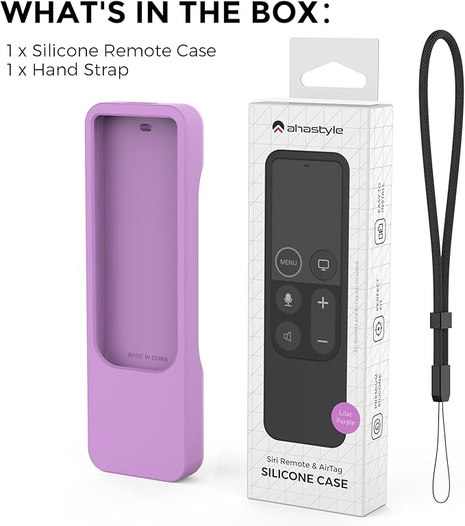 AhaStyle Protective Case for Apple TV Remote with AirTag Holder, Anti Slip Silicone Cover Compatible with 4K and HD [1st Generation] (Lavender)