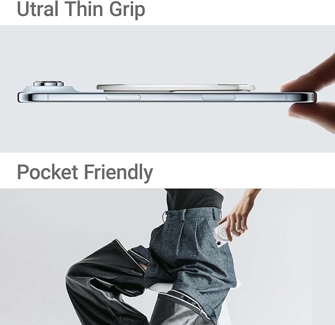 Grat 4 for Magsafe Magnetic Phone Grip Stand, 360° Rotatable Elastic Strap Loop, Detachable Ultra-Thin Aluminum Ring Kickstand Compatible with iPhone 17 Pro Max Air 16 15 14 13 12, Silver