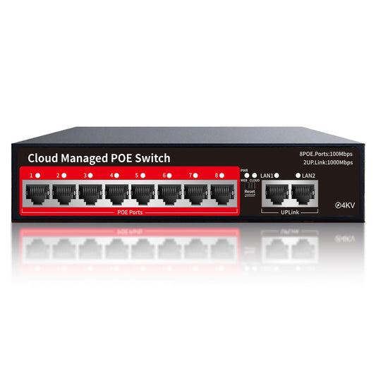 STEAMEMO PoE+ Switch, 8 Port Managed PoE Ethernet Switch(8 POE Ports +2 Uplink),120W Built-in Power, Support VLAN, QoS, Fanless Metal, Plug & Play (Desktop/Wall Mount)