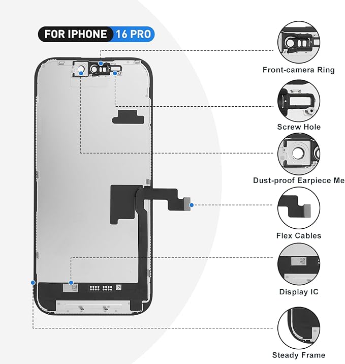 for iPhone 16pro Screen Replacement Kit Full Assembly with True Tone, iPhone 16pro LCD Display Digitizer Screen with 3D Touch Digitizer and Repair Tools Kit-Model A3293,A3083,A3292,A3294