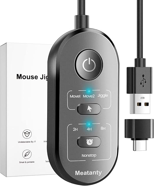 meatanty 3 in 1 USB Mouse Mover with Timer, Separate Mode Selection and ON/Off Button, Mouse Shaker Wiggler Supports Multi-Track, Driver-Free and PlugPlay Keeps PC Active