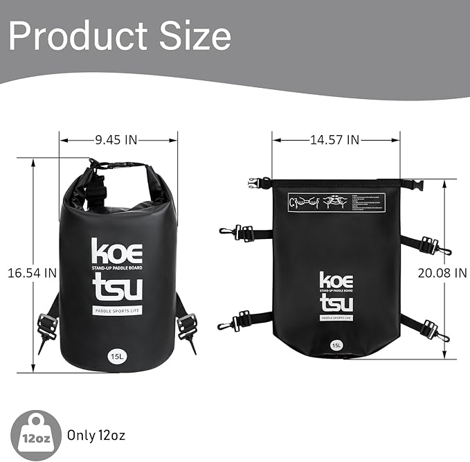 KOETSU 15L Stand-Up Paddle Board Dry Bag, Waterproof Roll-Top Deck Bag for Kayaking, Boating, Fishing, Snorkeling – Lightweight Portable Pouch for Gear, Phone, Keys, and Accessories