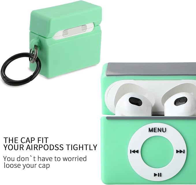 Maxjoy for Airpod 3rd Generation Case, Classic MP3 Design Kawaii Fun Cool Unique Stylish Case with Cleaner kit, Cute Soft Silicone Funny Air Pods Cases Cover for Airpods 3rd, Green