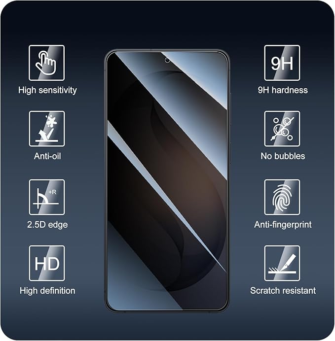 3+3-Pack, Privacy Screen Protector and Camera Lens Protector for Samsung Galaxy S26+/S26 Plus, Anti-Spy Tempered Glass Film, Dark Private Black Protection, 9H Hardness, Anti-Scratch, Bubble Free